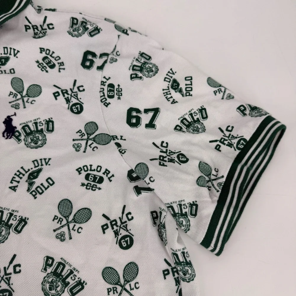 Polo Ralph Lauren Classic Fit Print Mesh Tennis Graphic Polo Shirt Green Large